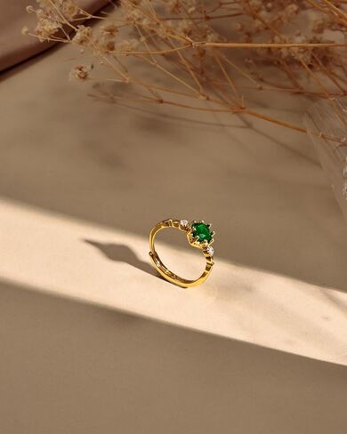 14K Gold Plated Emerald Engagement Birthstone Ring for Women Adjustable CZ Dainty Ring for Mother's Day Birthdays Jewelry Gifts in Kuwait