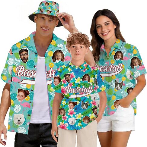 Custom Face Hawaii Shirt Personalized Funny Beach Hawaiian Shirt Family Matching Outfits Tropical Set for Men Women in Saudi Arabia