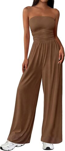 2026 Strapless Jumpsuits For Women Ruched Tube Top One Piece Romper Wide Leg Beach Vacation Summer Outfits in Saudi Arabia