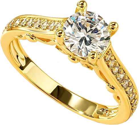 Round Cut 1.25ct Solitaire Cubic Zirconia Engagement Rings, 14K White Yellow Gold Plated Half Eternity Rings Simulated Diamond CZ Halo Wedding Promise Ring for Her Wedding Bands for Women 5-8 in Saudi Arabia