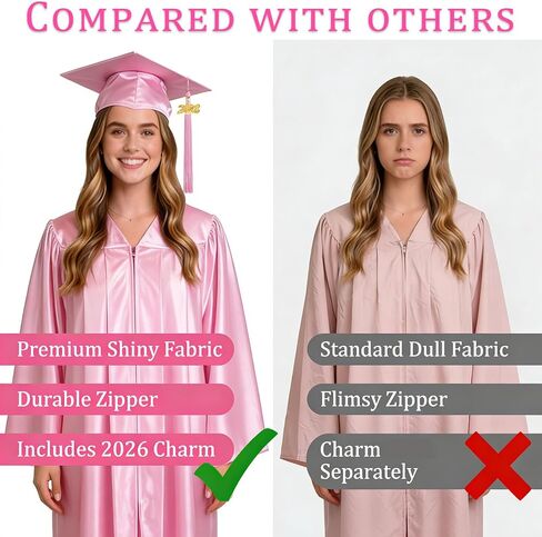Unisex Shiny Graduation Cap and Gown with 2026 Year Charm Tassel for High School and College Graduation in Saudi Arabia