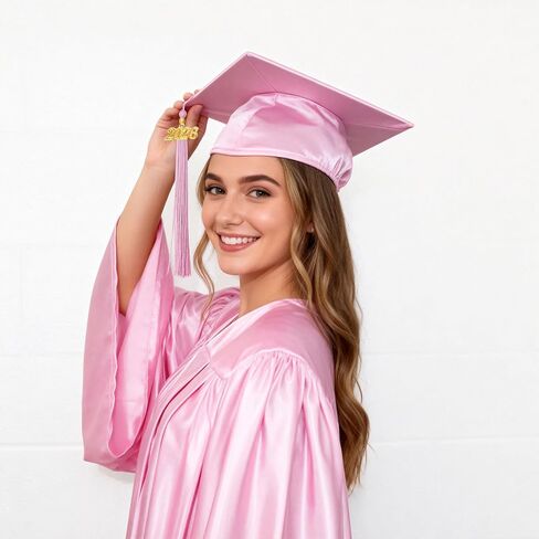 Unisex Shiny Graduation Cap and Gown with 2026 Year Charm Tassel for High School and College Graduation in Saudi Arabia