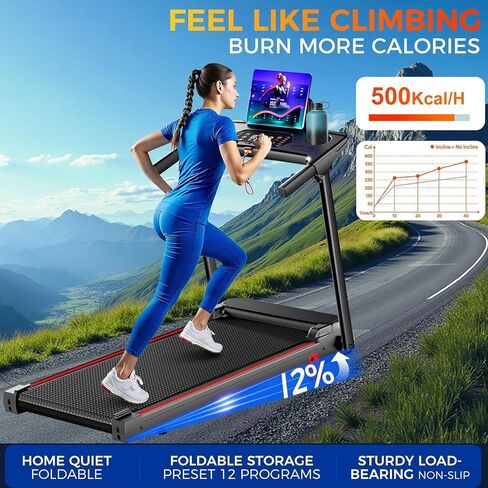 Walking Pad Treadmill, Walking Pad with Handle Bar, Foldable Treadmills for Home Office, Running Machine with LED Display & Remote Control in Kuwait