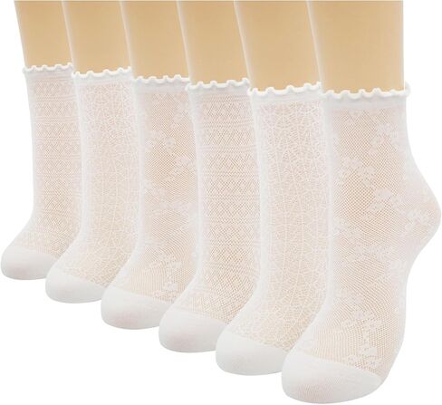 6 Pairs Women Sheer Ruffle Socks Lace Ankle Dress Socks in Kuwait