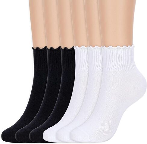 6 Pairs Women's Ruffle Socks Cute Frilly Ankle Socks for Dress, Causual Outfits in Saudi Arabia