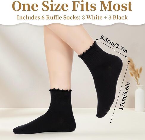 6 Pairs Women's Ruffle Socks Cute Frilly Ankle Socks for Dress, Causual Outfits in Saudi Arabia