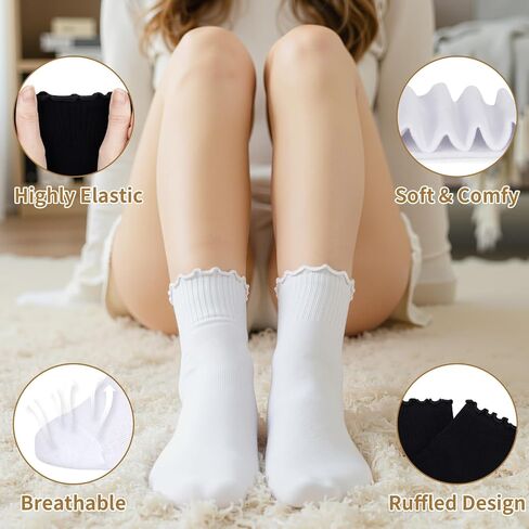 6 Pairs Women's Ruffle Socks Cute Frilly Ankle Socks for Dress, Causual Outfits in Saudi Arabia