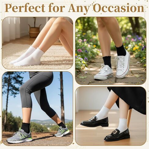 6 Pairs Women's Ruffle Socks Cute Frilly Ankle Socks for Dress, Causual Outfits in Saudi Arabia