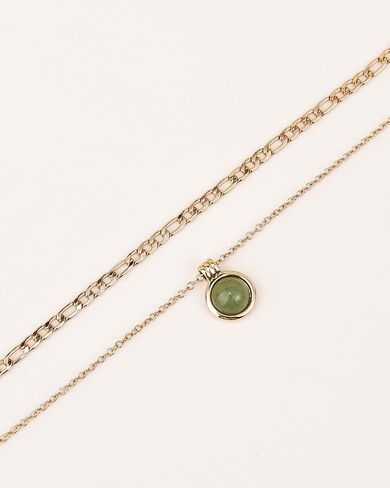 14K Gold Plated Layered Necklaces for Women-Green Jade Pendant Figaro Chain Necklaces Non Tarnish, Stackable Choker Gemstone Jewelry Gifts in Saudi Arabia