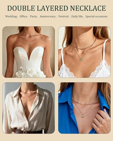 14K Gold Plated Layered Necklaces for Women-Green Jade Pendant Figaro Chain Necklaces Non Tarnish, Stackable Choker Gemstone Jewelry Gifts in Saudi Arabia