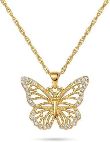 18K Yellow Gold Filled Butterfly Pendant Necklace with Cubic Zirconia for Women 18" – Non Tarnish, Hypoallergenic, Dainty Everyday Necklace, Gift for Her, Waterproof Stainless Steel Jewelry in Saudi Arabia