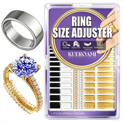 Kueroami Ring Sizers for Loose Rings, 2-in-1 Tightenner Kit with 4 Slim Coil Snuggies and 72 Adhesive Spacers, Insert Inside Band Fits 1-10 MM, Adjuster Reduces 0.2-2 Sizes (Gold Black Clear) in Saudi Arabia