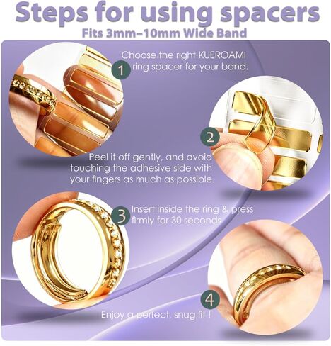 Kueroami Ring Sizers for Loose Rings, 2-in-1 Tightenner Kit with 4 Slim Coil Snuggies and 72 Adhesive Spacers, Insert Inside Band Fits 1-10 MM, Adjuster Reduces 0.2-2 Sizes (Gold Black Clear) in Saudi Arabia