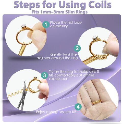 Kueroami Ring Sizers for Loose Rings, 2-in-1 Tightenner Kit with 4 Slim Coil Snuggies and 72 Adhesive Spacers, Insert Inside Band Fits 1-10 MM, Adjuster Reduces 0.2-2 Sizes (Gold Black Clear) in Saudi Arabia