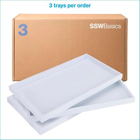 صينية SSWBasics كبيرة من البلاستيك الأبيض قابلة للتكديس - 14 3/4 بوصة عرض × 8 1/4 بوصة طول × 1 بوصة ارتفاع - مجموعة من 3 قطع in Kuwait