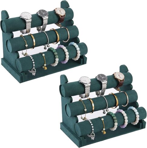 Velvet 3 Tier Bracelet Holder Display Stand, Detachable Jewelry Organizer Rack for Vendors, Green Watch Organizer Racks for Selling(2 PACK) in Saudi Arabia