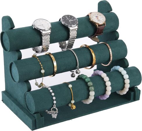 Velvet 3 Tier Bracelet Holder Display Stand, Detachable Jewelry Organizer Rack for Vendors, Green Watch Organizer Racks for Selling(2 PACK) in Saudi Arabia