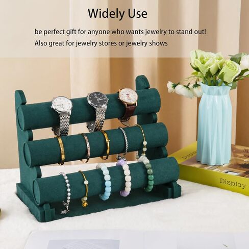 Velvet 3 Tier Bracelet Holder Display Stand, Detachable Jewelry Organizer Rack for Vendors, Green Watch Organizer Racks for Selling(2 PACK) in Saudi Arabia