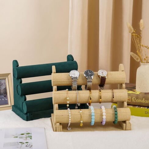 Velvet 3 Tier Bracelet Holder Display Stand, Detachable Jewelry Organizer Rack for Vendors, Green Watch Organizer Racks for Selling(2 PACK) in Saudi Arabia
