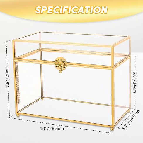 صندوق مجوهرات زجاجي ذهبي عتيق مقاس 10 × 5.7 × 7.8 بوصة | صندوق تذكار شفاف للمجوهرات، صندوق منظم كبير بغطاء ذهبي عتيق مع غطاء، صندوق صور زجاجي ذهبي بحافة سوار مزخرف in Kuwait