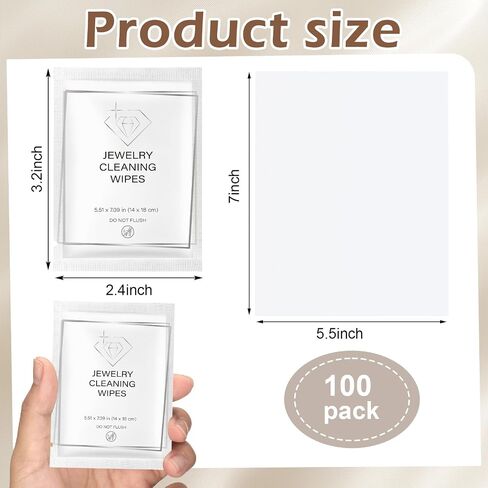 100 Pack Jewelry Cleaning Wipes Jewelry Cleaner Towelettes Individually Wrapped Travel Polish and Remove Tarnish to Restore Brillianc for Gemstones Pearls in Saudi Arabia
