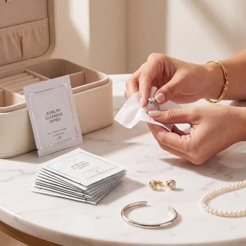 100 Pack Jewelry Cleaning Wipes Jewelry Cleaner Towelettes Individually Wrapped Travel Polish and Remove Tarnish to Restore Brillianc for Gemstones Pearls in Saudi Arabia