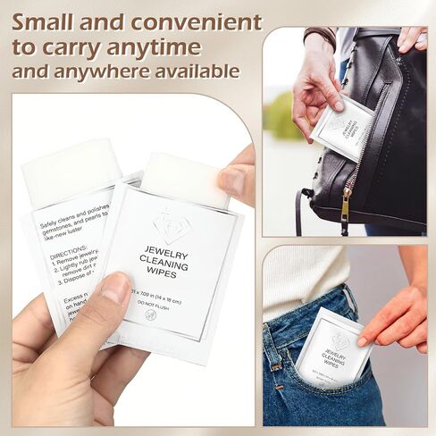 100 Pack Jewelry Cleaning Wipes Jewelry Cleaner Towelettes Individually Wrapped Travel Polish and Remove Tarnish to Restore Brillianc for Gemstones Pearls in Saudi Arabia