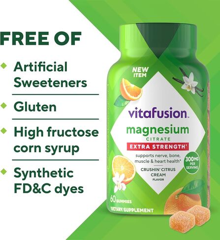 Vitafusion Magnesium Citrate Gummies | 300mg | 60 Extra Strength Gummy Vitamins for Adult Women & Men | Citrus Flavor | Gluten-Free Supplement in Kuwait