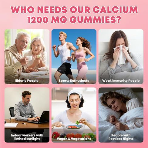 Calcium Citrate Gummies 1200 mg with Vitamin D3, K2 for Bone, Muscle & Immune Support, High Absorption Chewable Calcium Supplements for Women & Men, Sugar Free, Vegan, Peach Flavor, 60 Chews in Saudi Arabia