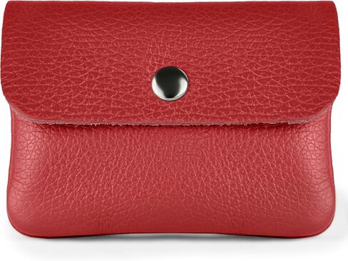 Italian Genuine Leather Wallet for Women with Snap Closure & Zip Pocket | Small Rectangular Card Holder Mini Purse (Red) in Saudi Arabia