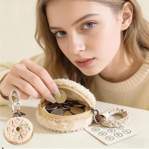 Plush Cookie Coin Purse Keychain, Cute Mini Wrist Purse Bag with Zipper Keychain, Detachable Pouch Wristlet Wallets for Women Men Phone Keys Bag Charm (Chocolate Cookie, 1) in Kuwait