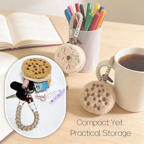 Plush Cookie Coin Purse Keychain, Cute Mini Wrist Purse Bag with Zipper Keychain, Detachable Pouch Wristlet Wallets for Women Men Phone Keys Bag Charm (Chocolate Cookie, 1) in Kuwait
