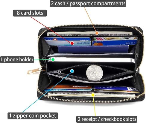 Women's Large Capacity Wallet PU Leather Zip Around Clutch Purse Multifunctional Wallet with Removable Wristlet Strap for Smart Phone/Coin/Card/Cash, Sugar Skull Girl Roses in Saudi Arabia