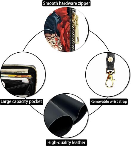 Women's Large Capacity Wallet PU Leather Zip Around Clutch Purse Multifunctional Wallet with Removable Wristlet Strap for Smart Phone/Coin/Card/Cash, Sugar Skull Girl Roses in Saudi Arabia