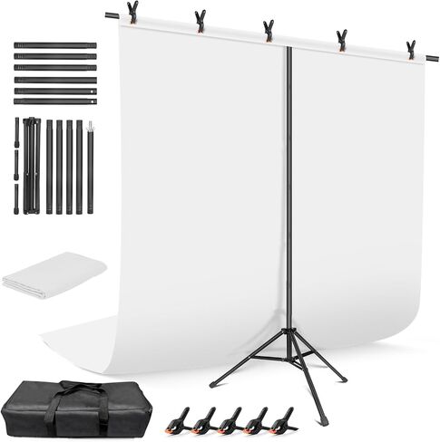 Black White Backdrop with Stand Kit 5x6.5FT, 2-in-1 Photo Background | Portable, adjustable, carry bag & 5 clamps, photo backdrop with T shape stand, for photography video meeting in Saudi Arabia