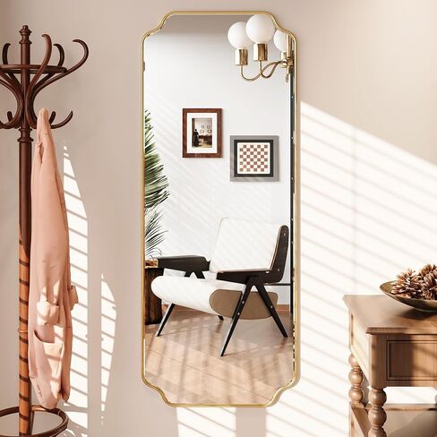 Kelly Miller 24"x60" Gold Foil Scalloped Decorative Full Length Mirror | Large elegant beveled dressing mirror with wavy edges. Perfect full body mirror for bedroom, cloakroom & living room. in Saudi Arabia
