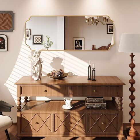 Kelly Miller 24"x60" Gold Foil Scalloped Decorative Full Length Mirror | Large elegant beveled dressing mirror with wavy edges. Perfect full body mirror for bedroom, cloakroom & living room. in Saudi Arabia