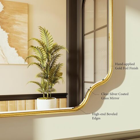 Kelly Miller 24"x60" Gold Foil Scalloped Decorative Full Length Mirror | Large elegant beveled dressing mirror with wavy edges. Perfect full body mirror for bedroom, cloakroom & living room. in Saudi Arabia