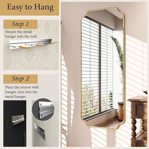 Kelly Miller 24"x60" Gold Foil Scalloped Decorative Full Length Mirror | Large elegant beveled dressing mirror with wavy edges. Perfect full body mirror for bedroom, cloakroom & living room. in Saudi Arabia