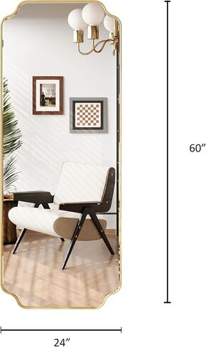 Kelly Miller 24"x60" Gold Foil Scalloped Decorative Full Length Mirror | Large elegant beveled dressing mirror with wavy edges. Perfect full body mirror for bedroom, cloakroom & living room. in Saudi Arabia
