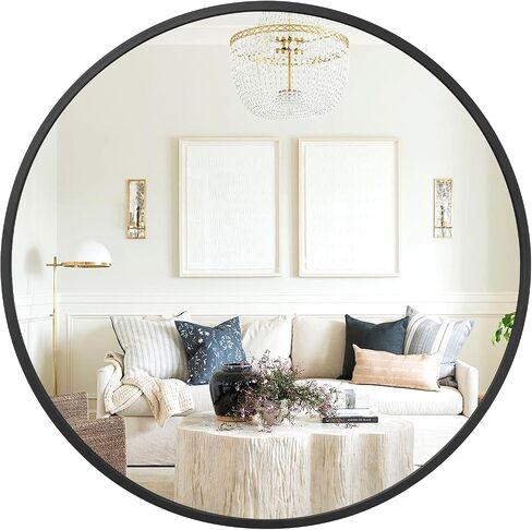 Circle Mirror Black Metal Spherical Frame Round Mirrors for Bathroom Dining Roon Bed Room Entryway Modern Home Accent 20 Inch in Saudi Arabia