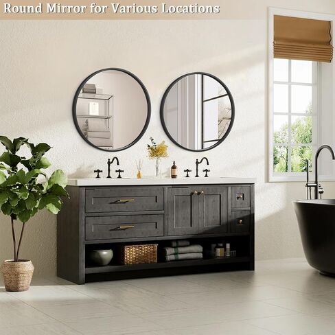 Circle Mirror Black Metal Spherical Frame Round Mirrors for Bathroom Dining Roon Bed Room Entryway Modern Home Accent 20 Inch in Saudi Arabia