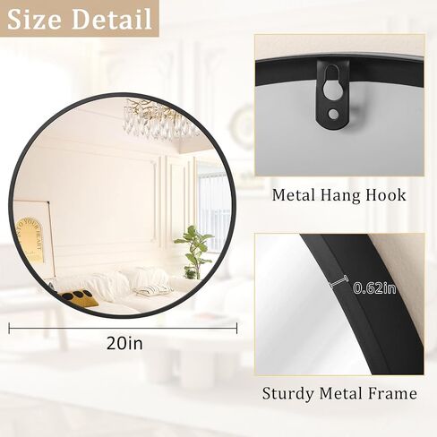 Circle Mirror Black Metal Spherical Frame Round Mirrors for Bathroom Dining Roon Bed Room Entryway Modern Home Accent 20 Inch in Saudi Arabia
