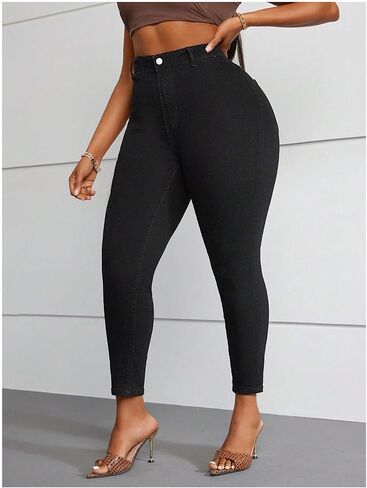 WDIRARA Women's Plus Size High Waisted Casual Jeans Skinny Leg Denim Pants Streetwear in Kuwait