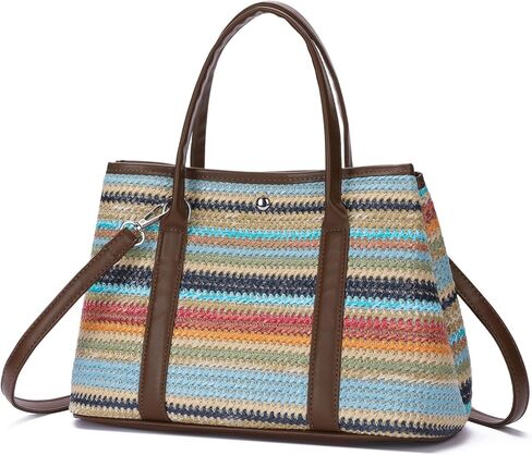 Straw Beach Tote Bag for Women Summer Woven Handbag Crossbody Shoulder Purse with Adjustable Strap in Saudi Arabia