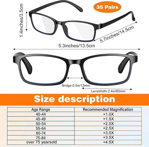 35 Pack Traditional Adjustable Reading Glasses, 2.5 Diopters Frames with Spring Hinge, Horizontal Large Durable Eyewear, Black Readers Bulk for Women Men in Kuwait