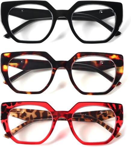 3 Pack Trendy Square Ladies Reading Glasses, Fashion Blue Light Blocking Stylish Computer Readers for Women in Saudi Arabia