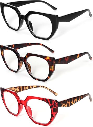 3 Pack Trendy Square Ladies Reading Glasses, Fashion Blue Light Blocking Stylish Computer Readers for Women in Saudi Arabia