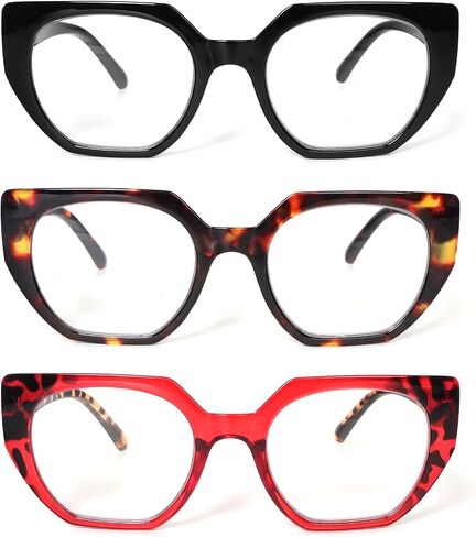 3 Pack Trendy Square Ladies Reading Glasses, Fashion Blue Light Blocking Stylish Computer Readers for Women in Saudi Arabia