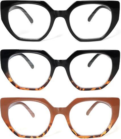 3 Pack Trendy Square Ladies Reading Glasses, Fashion Blue Light Blocking Stylish Computer Readers for Women in Saudi Arabia